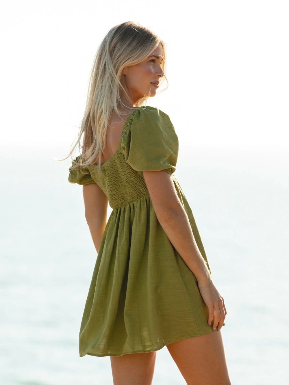 Solai the Label Lively Cotton Mini Dress in Olive Green Size Small - Picture 3 of 10